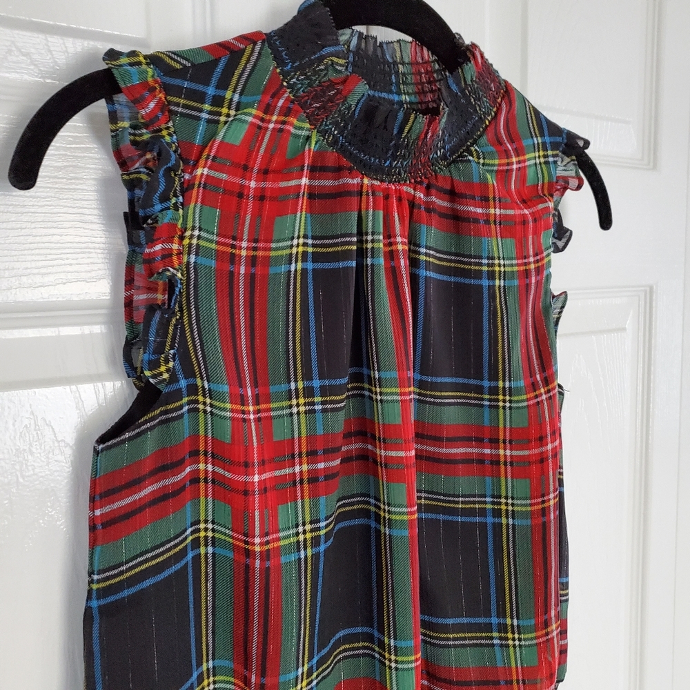 NEW J. Crew Stewart Gilded Tartan Mock Neck Top - Picture 2 of 11